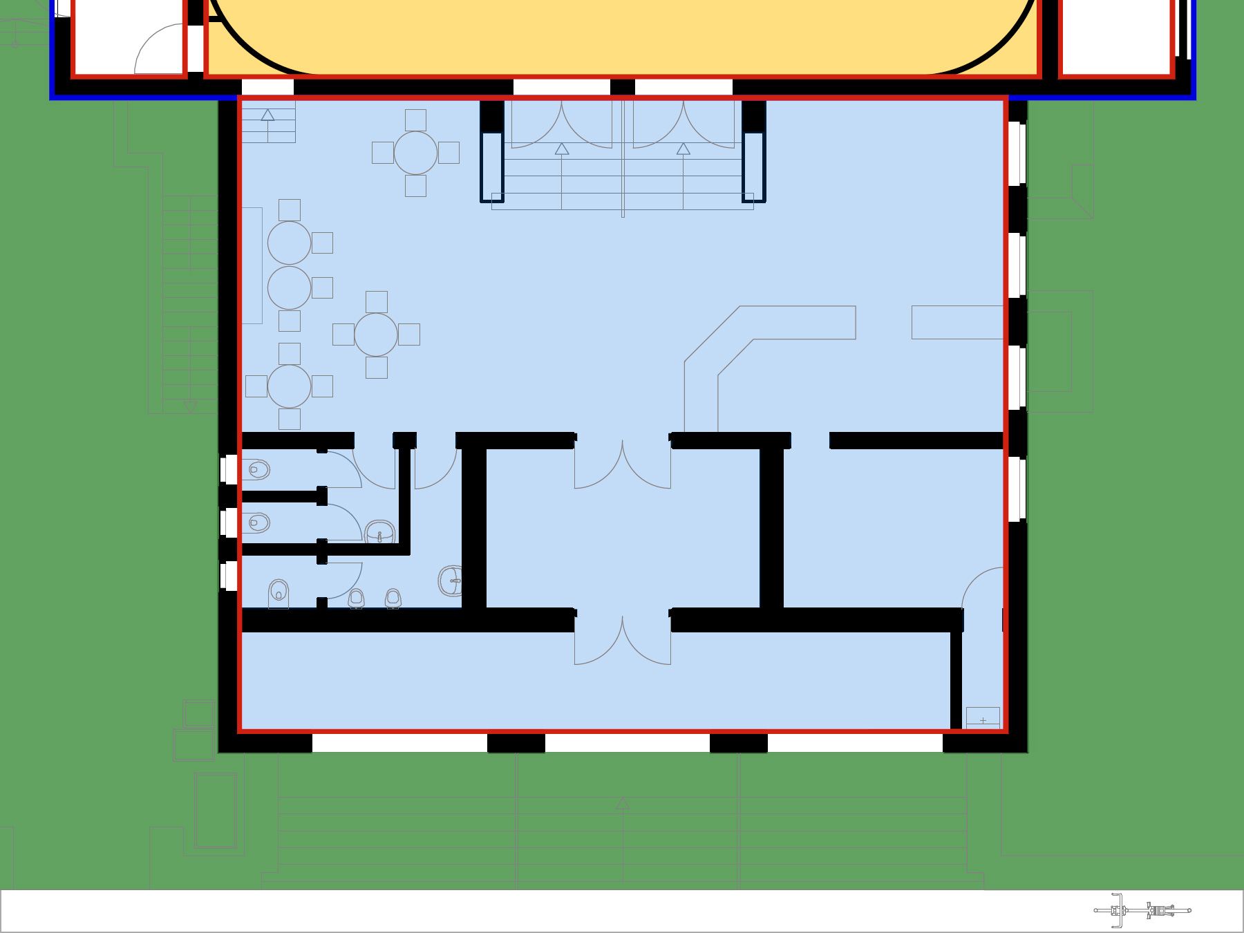 Bauplan Bestand - Foyer, Sanitärbereich & Außenanlagen